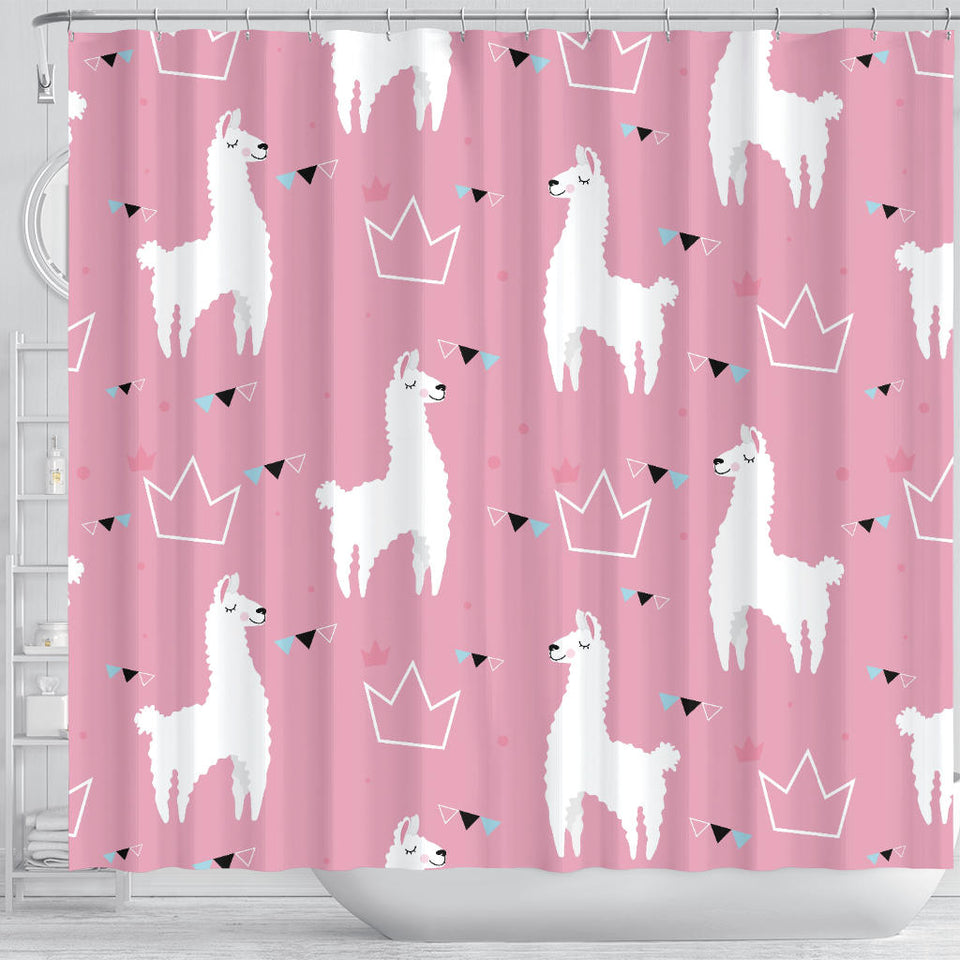 Llama Alpaca Pink Background Shower Curtain Fulfilled In US