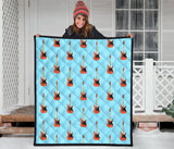 Electric Guitar Pattern Light Blue Background Premium Quilt