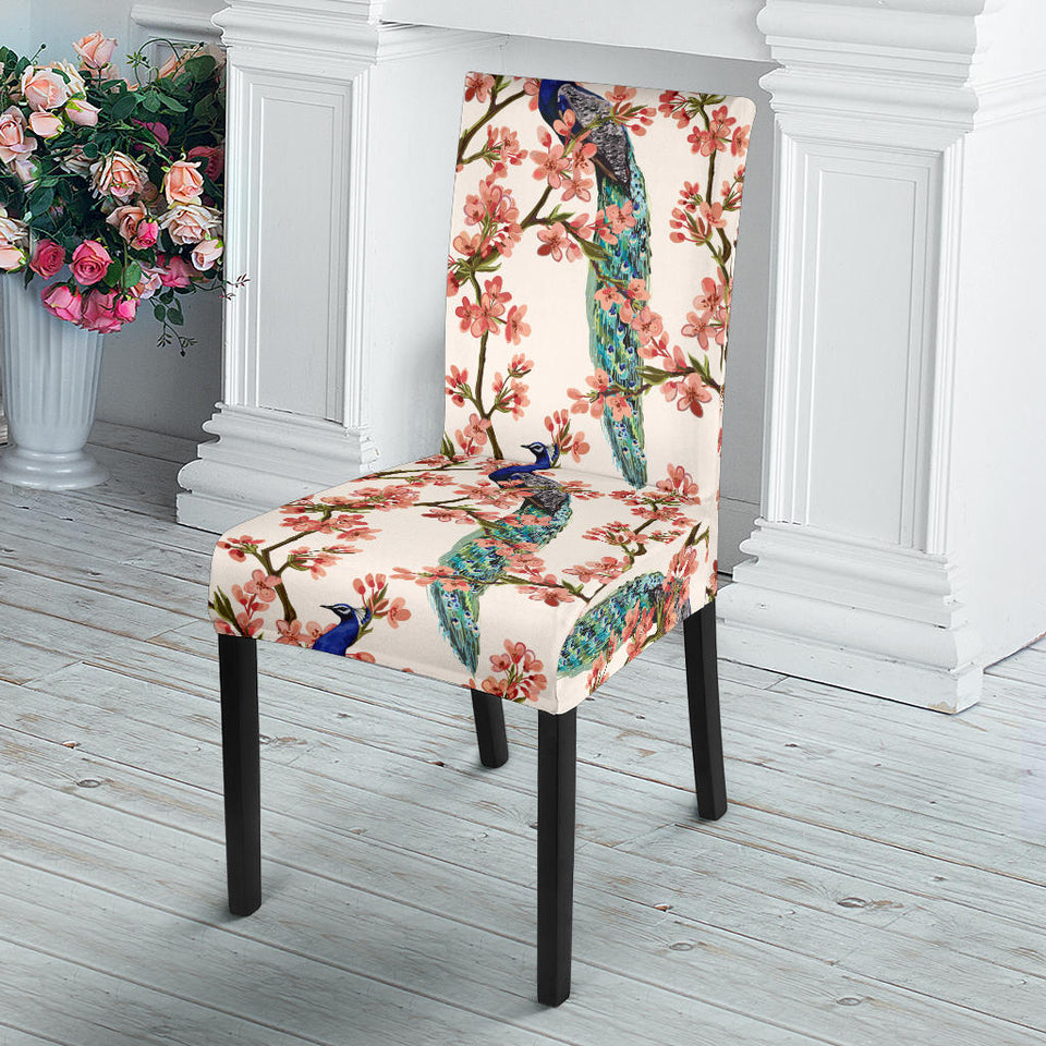 Peacock Tropical Flower Pattern Dining Chair Slipcover