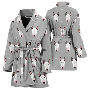 Bull Terrier Pattern Print Design 05 Women's Bathrobe