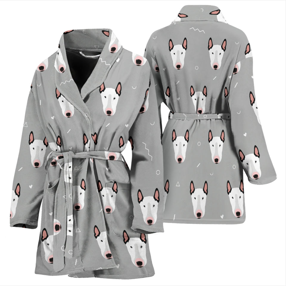 Bull Terrier Pattern Print Design 05 Women's Bathrobe