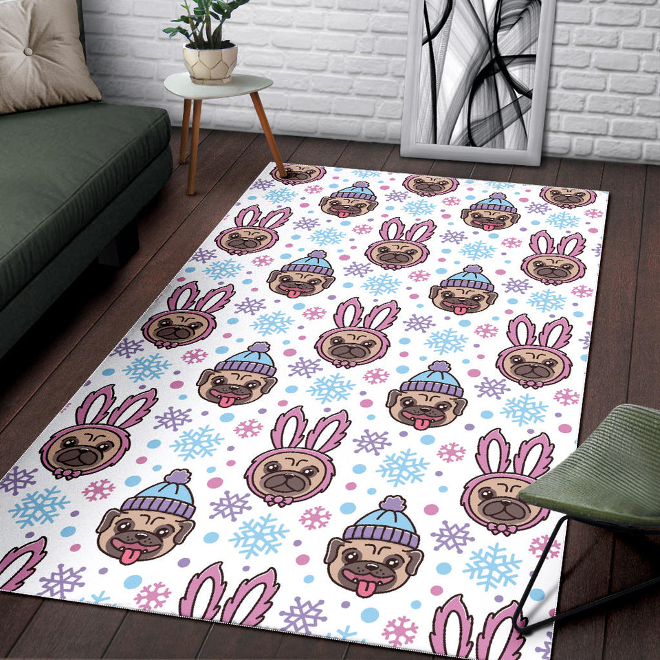 Cute Pug Hat Rabbit Costume Pattern Area Rug