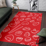 Sushi Pattern Red Background Area Rug