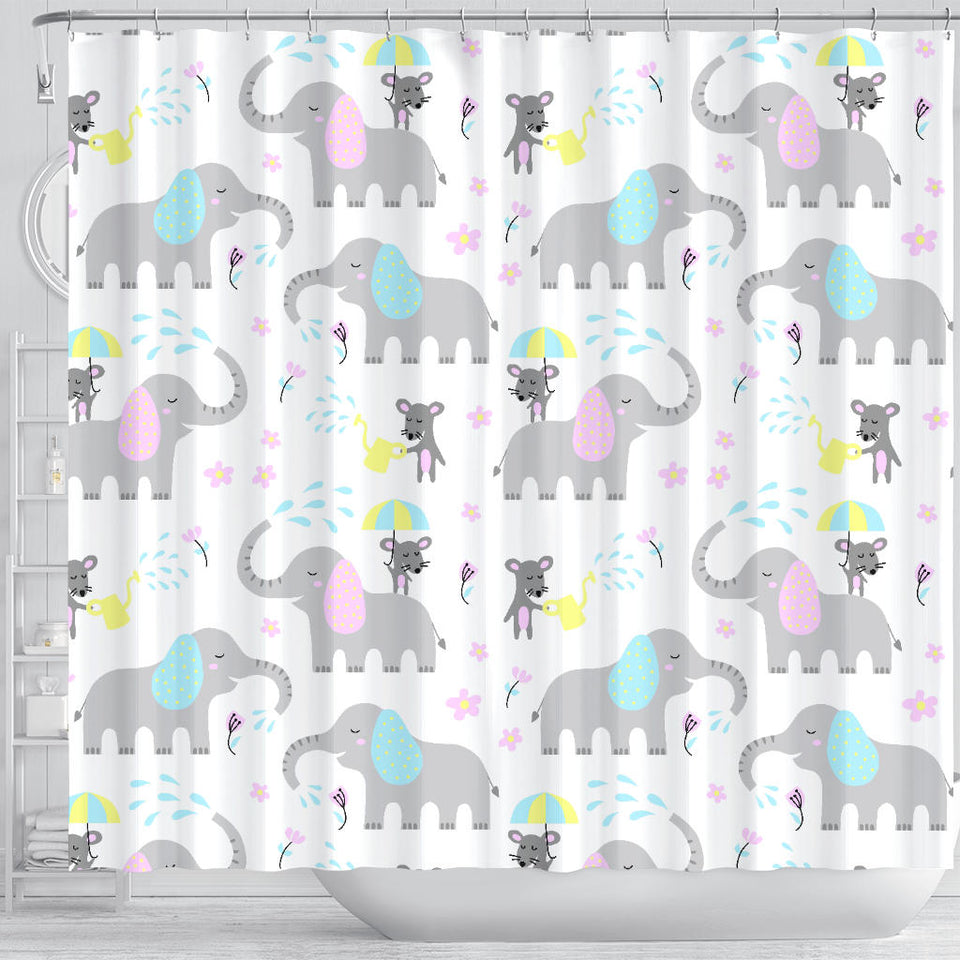 Cute Elephant Mouse Pattern Shower Curtain Fulfilled In US