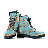 Fox Pattern Blue B Ackground Leather Boots