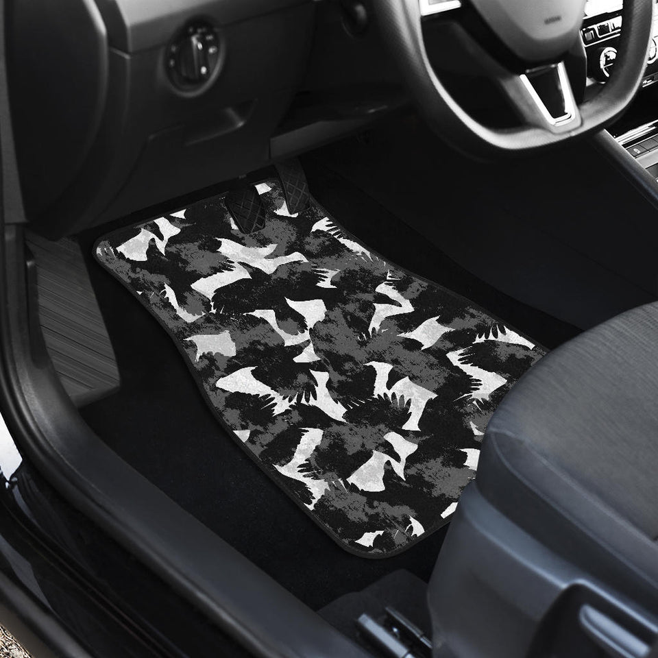 Crow Illustration Pattern Front And Back Car Mats