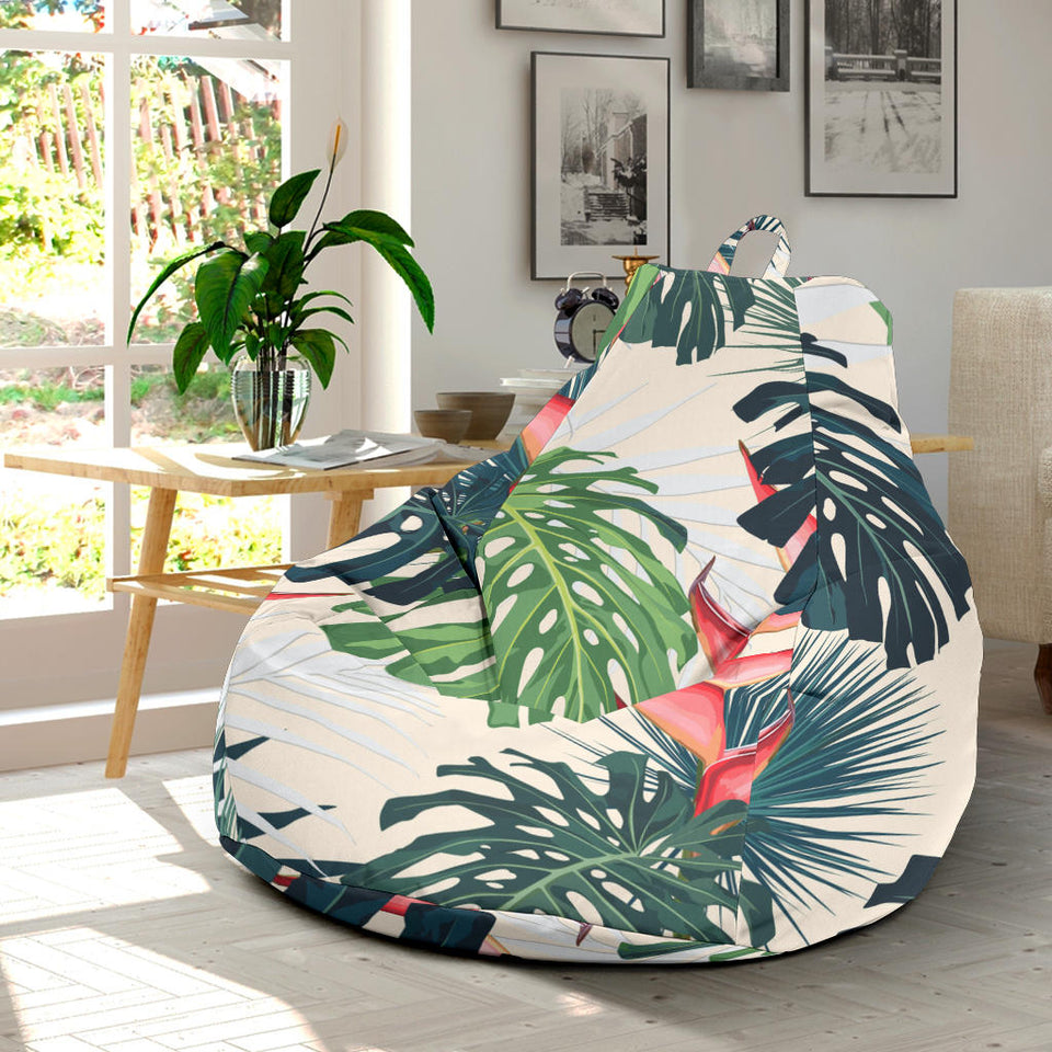 Heliconia Flowers, Palm And Monstera Leaves Bean Bag Cover