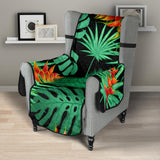 heliconia flower palm monstera leaves black background Chair Cover Protector