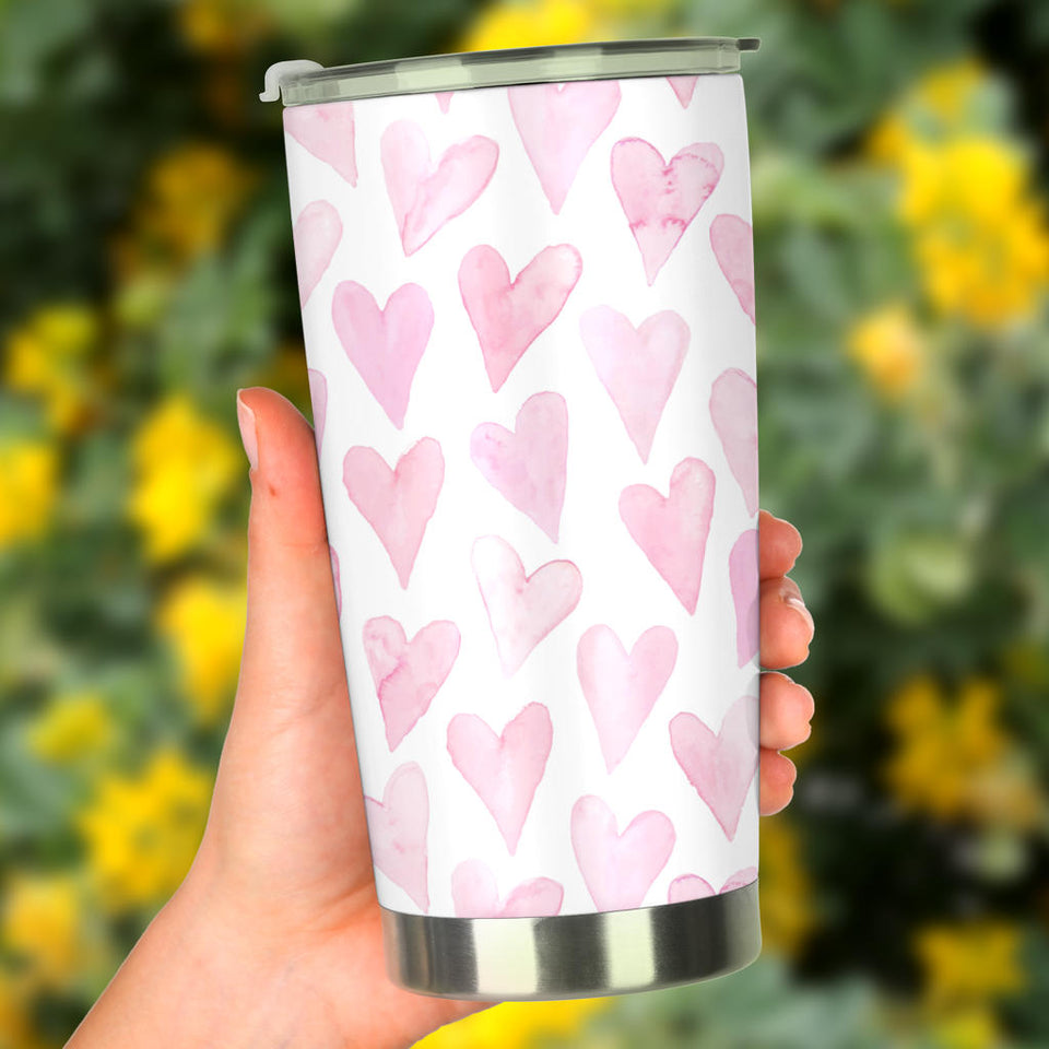Watercolor Pink Heart Pattern Tumbler