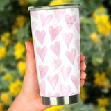 Watercolor Pink Heart Pattern Tumbler