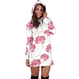 Pink Lotus Waterlily Pattern Women'S Hoodie Dress