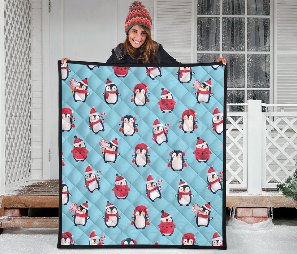 Cute Penguin Christmas  Design Pattern Premium Quilt