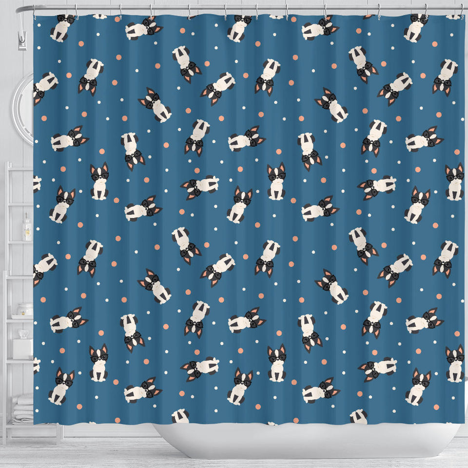 Cute Boston Terrier Dog Spattern Shower Curtain Fulfilled In US