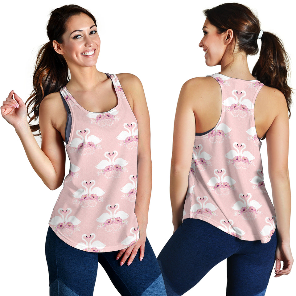 White swan and flower love pattern Women Racerback Tank Top
