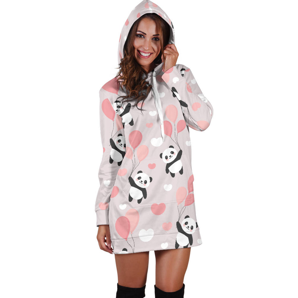 Cute Panda Ballon Heart Pattern Women'S Hoodie Dress