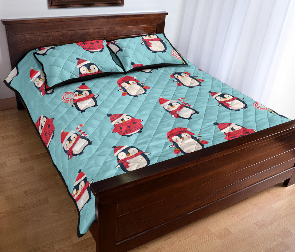 Cute penguin christmas  design pattern Quilt Bed Set
