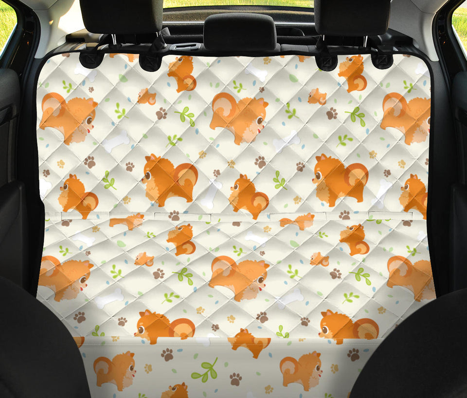 Cute Brown Pomeranian Paw Leave Bone Pattern Dog Car Seat Covers