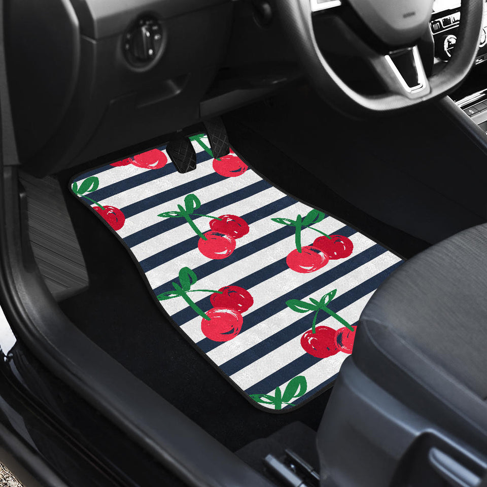 Hand Drawn Cherry Pattern Striped Background Front And Back Car Mats