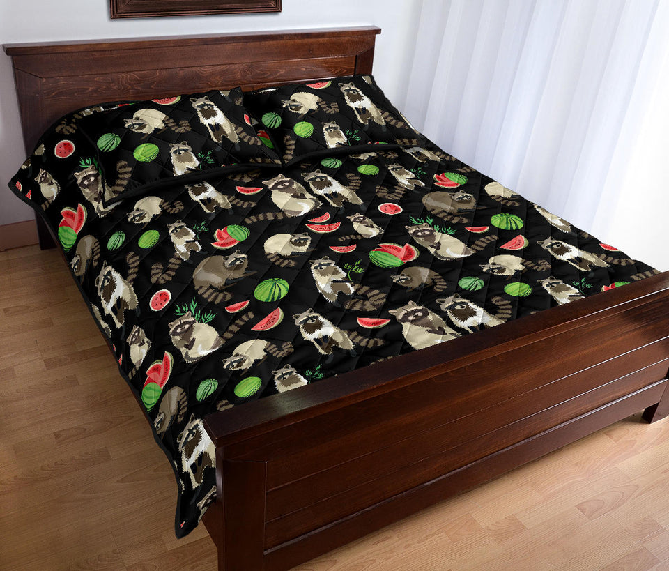 Raccoon watermelon pattern Quilt Bed Set