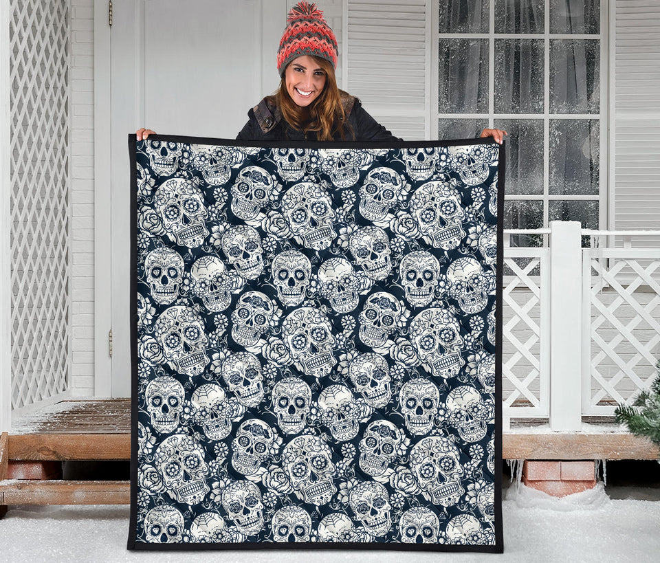 Sugar Skull Black White Pattern Premium Quilt