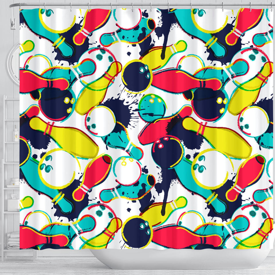 Watercolor Bowling Ball Pins Shower Curtain Fulfilled In US