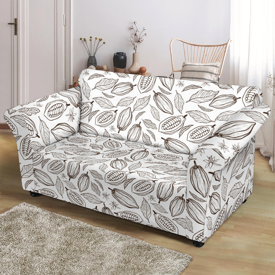 Cocoa Beans Leaves Pattern Loveseat Couch Slipcover