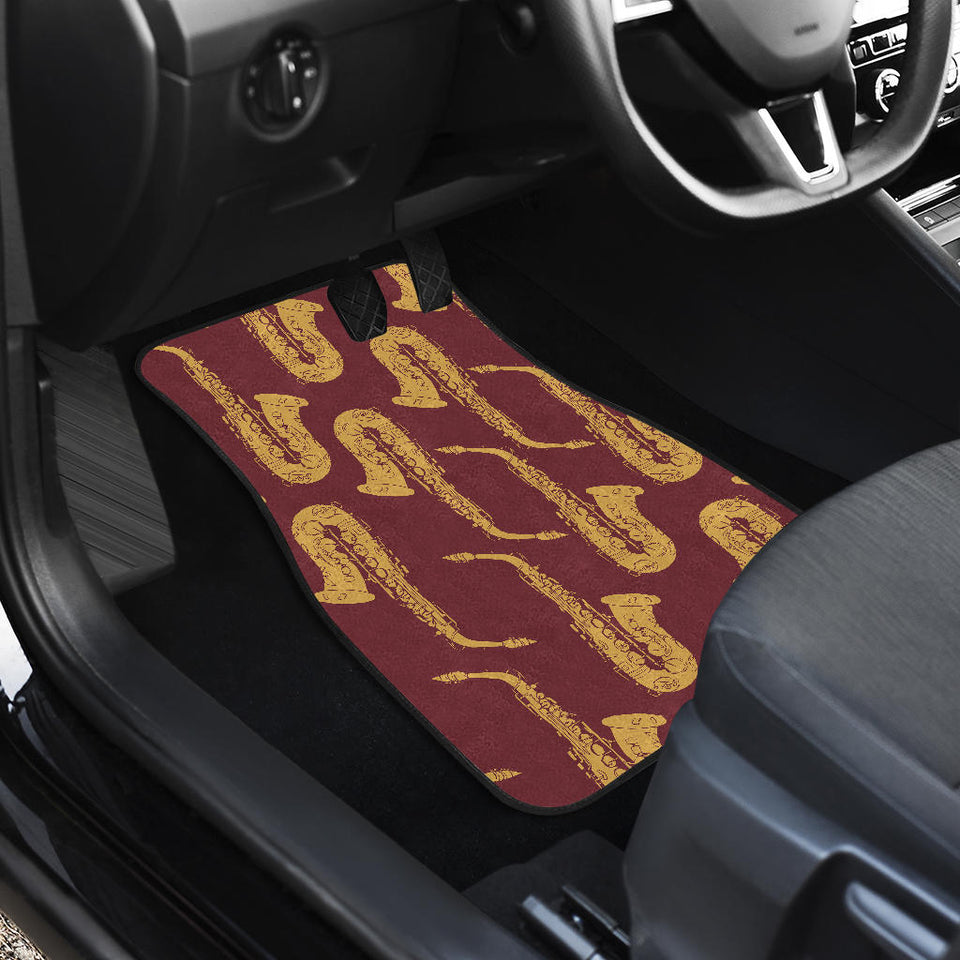 Hand Drawn Gold Saxophone Red Background  Front And Back Car Mats