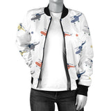 Cute Helicopter Star Pattern Women'S Bomber Jacket