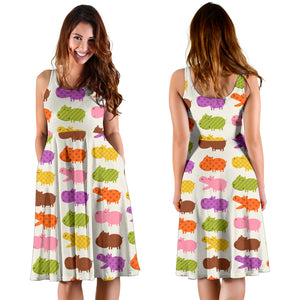 Hippopotamus Pattern Print Design 01 Sleeveless Midi Dress