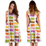 Hippopotamus Pattern Print Design 01 Sleeveless Midi Dress
