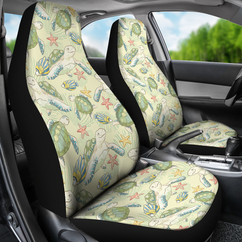 Hand Drawn Sea Turtle Fish Pattern  Universal Fit Car Seat Covers