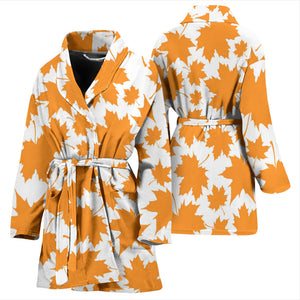 Orange Maple Leaf Pattern Women'S Bathrobe