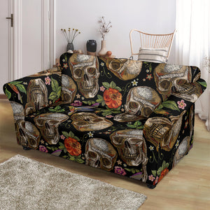 Skull Rose Humming Bird Flower Pattern Loveseat Couch Slipcover