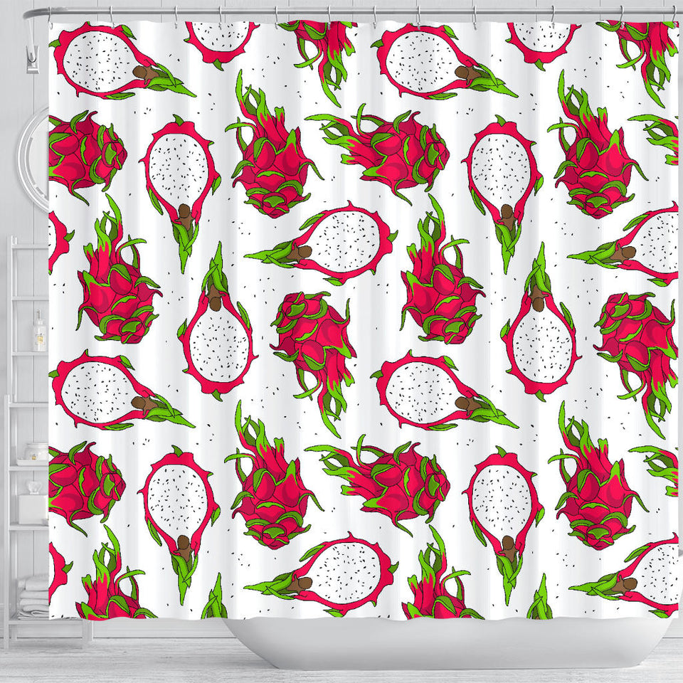 Dragon Fruits White Background Shower Curtain Fulfilled In US