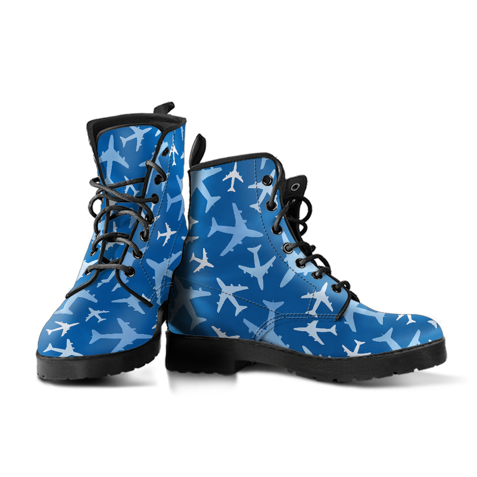 Airplane Pattern In The Sky Leather Boots