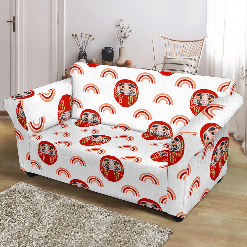 Daruma Japanese Wooden Doll Design Pattern Loveseat Couch Slipcover