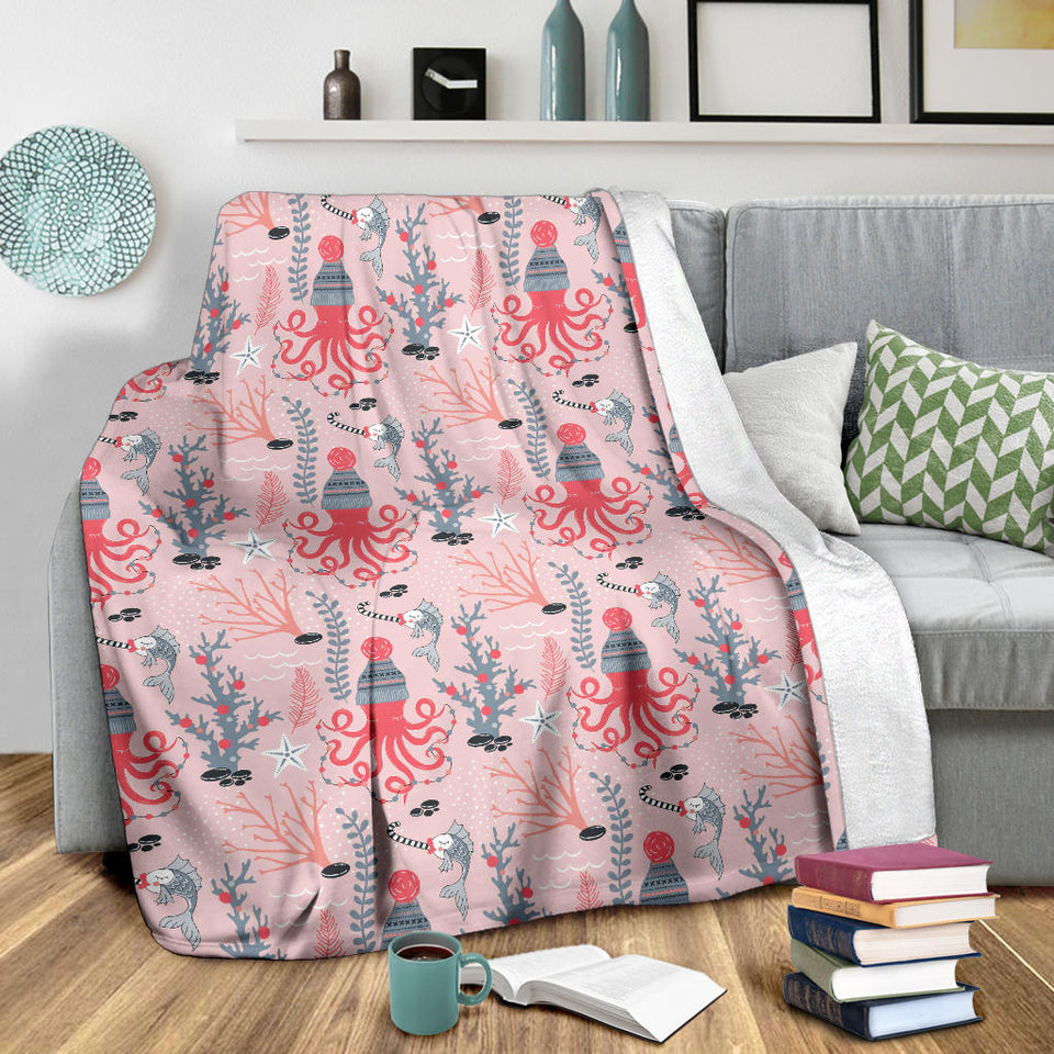 Octopus Winter Hat Garland Fish Candy Seaweed Coral Starfish Premium Blanket