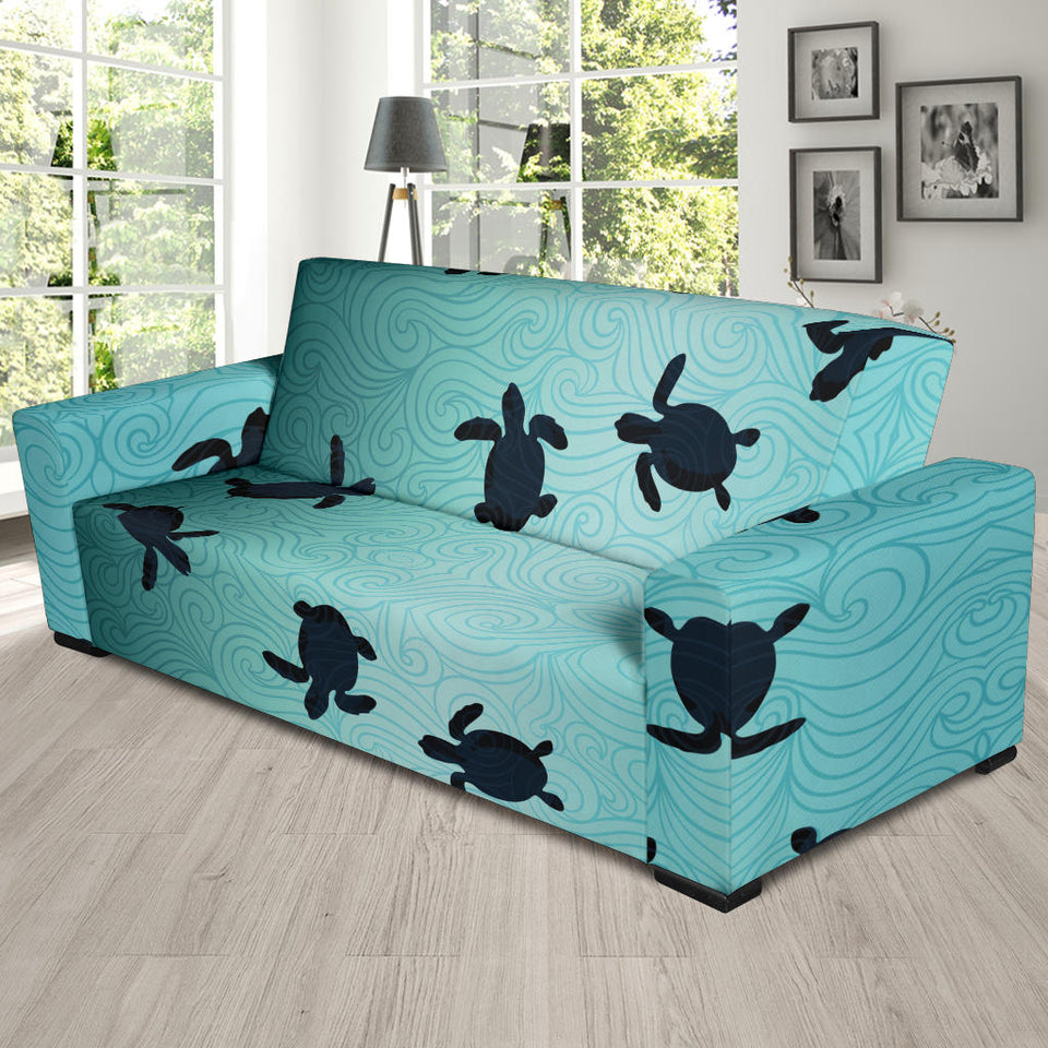 Sea Turtle With Blue Ocean Backgroud Sofa Slipcover
