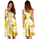 Banana Pattern Blackground Sleeveless Midi Dress