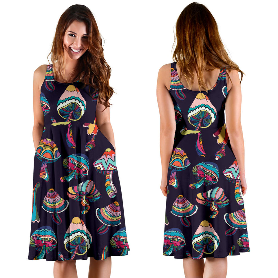 Colorful Mushroom Pattern Sleeveless Midi Dress