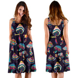 Colorful Mushroom Pattern Sleeveless Midi Dress