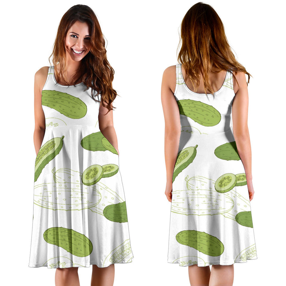 Cucumber Sketch Pattern Sleeveless Midi Dress