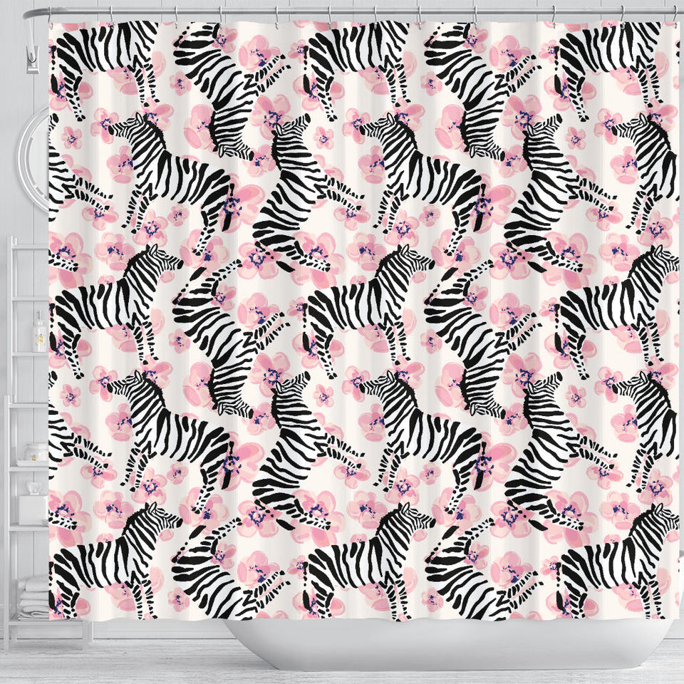 Zebra Pink Flower Background Shower Curtain Fulfilled In US