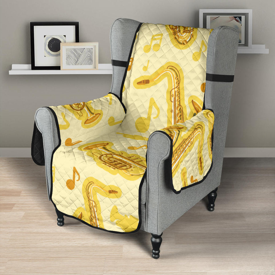 Saxophone cornet pattern yellow background Chair Cover Protector