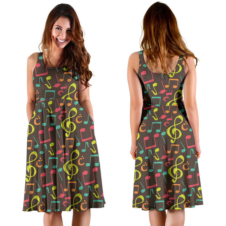 Music Notes Pattern Print Design 05 Sleeveless Midi Dress