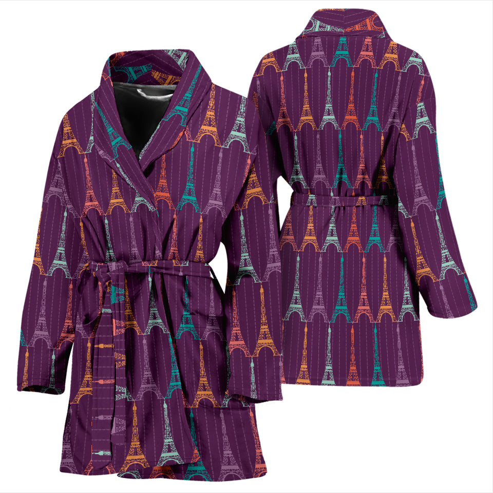 Eiffel Tower Pattern Print Design 05 Women's Bathrobe