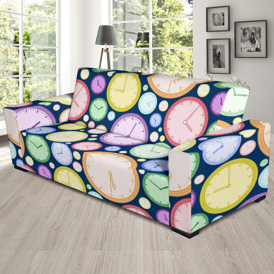 Colorful Clock Background Sofa Slipcover