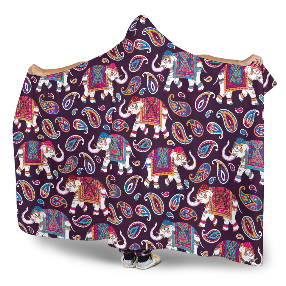 Elephant Indian Style Ornament Pattern Hooded Blanket
