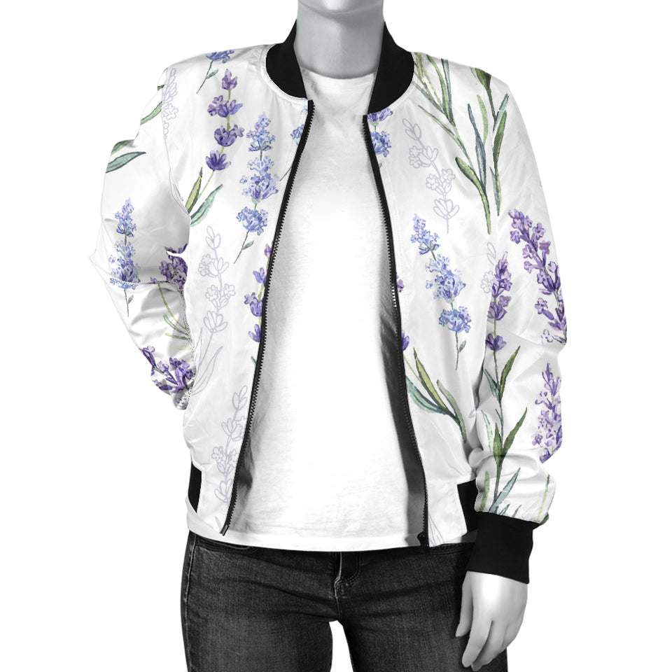 Hand Painting Watercolor Lavender Women'S Bomber Jacket