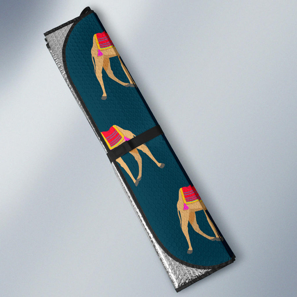 Camel Pattern Blue Blackground Car Sun Shade